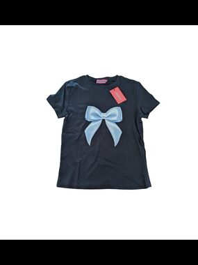 NWT edikted womens medium blue tied up bow graphic short sleeve shirt
